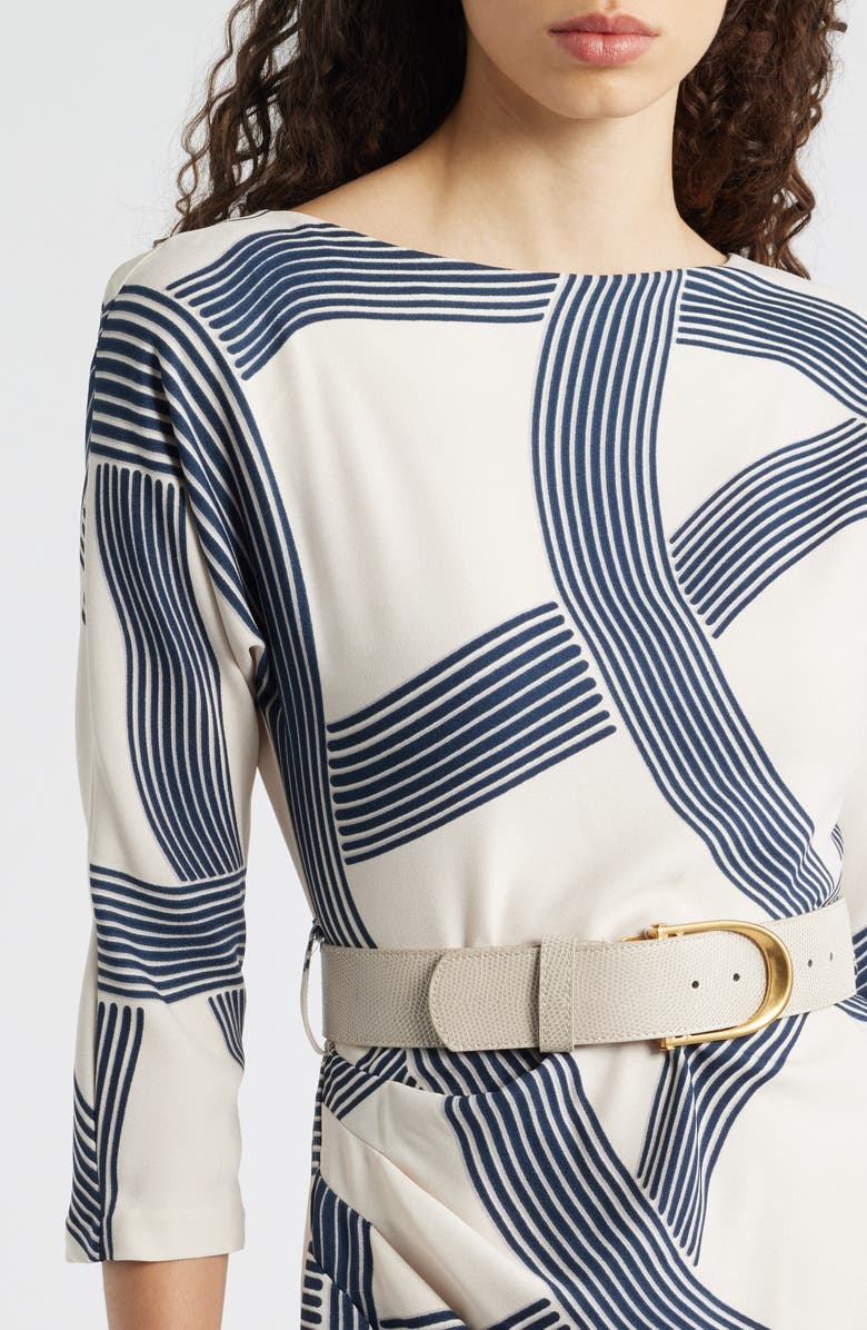 Donna Karan New York Swirl Print Belted Dress, Alternate, color, Vellum/ Nightfall