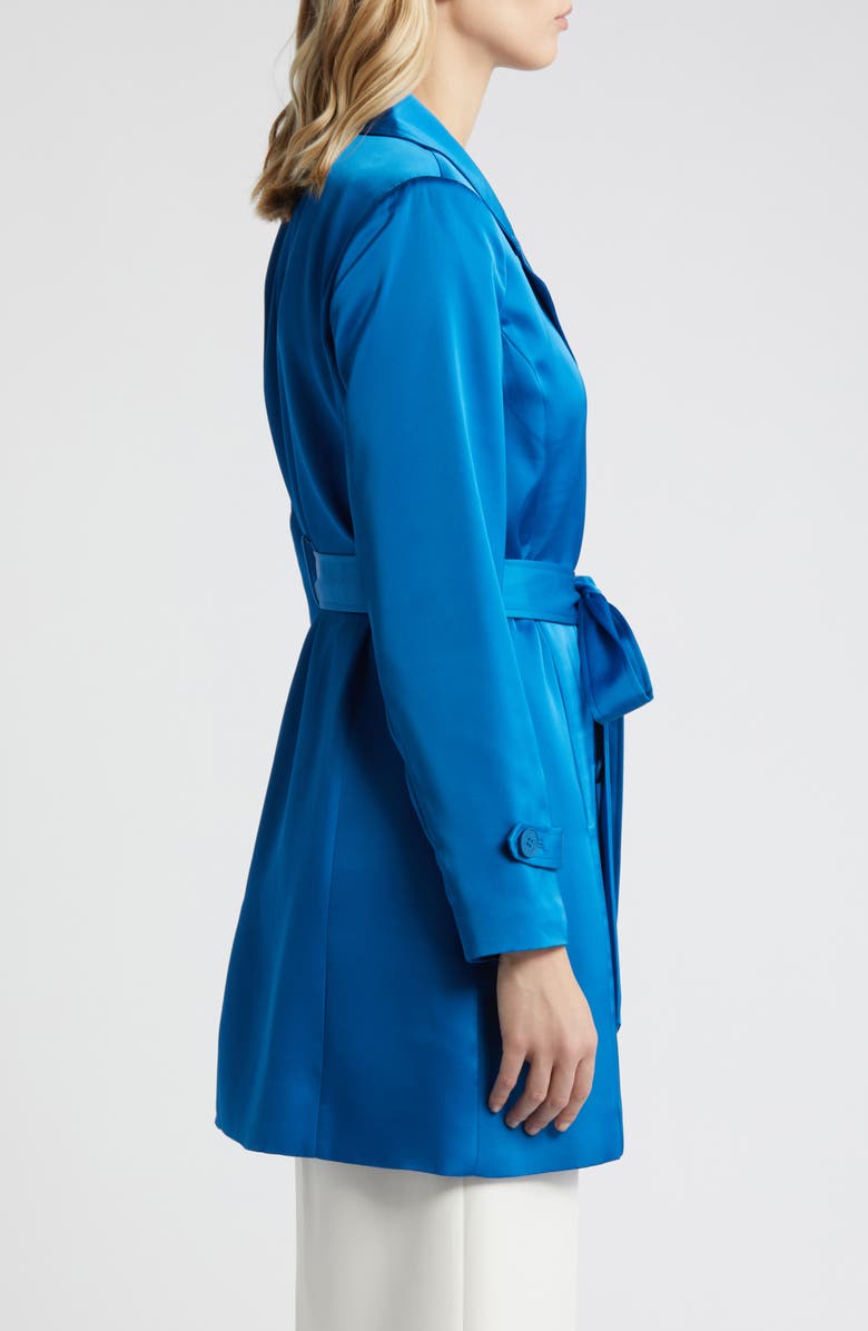 Tahari ASL Satin Trench Coat, Alternate, color, French Blue