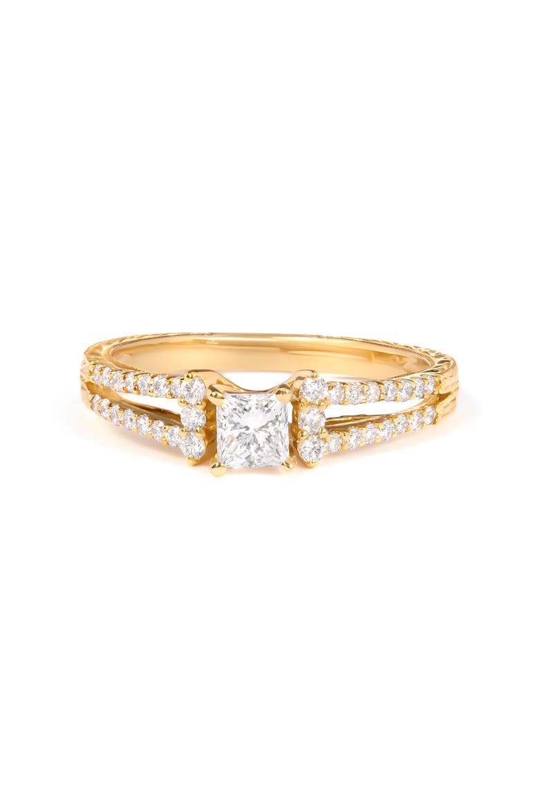 14K Yellow Gold Diamond 5/8 Cttw Diamond Split Shank and Milgrain Engagement Ring, Alternate, color, Yellow