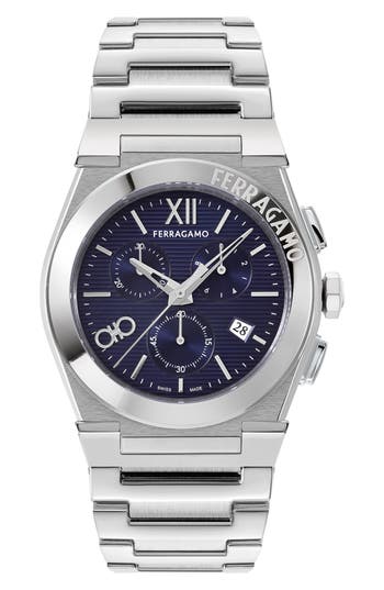 Ferragamo Men's Vega Chrono Stainless Steel Bracelet Watch, 42mm In Stainless Steel