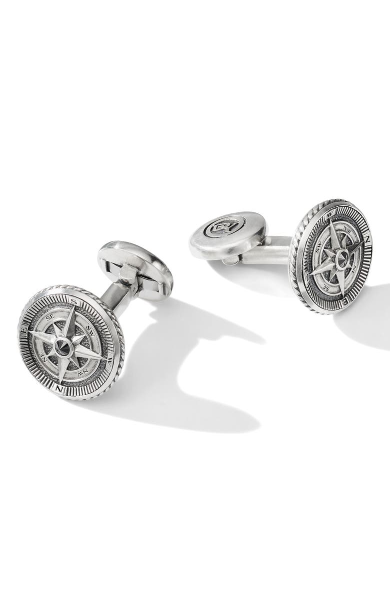 David Yurman Maritime<sup>®</sup> Compass Cuff Links with Center Black Diamonds, Alternate, color, Silver/ Black Diamond