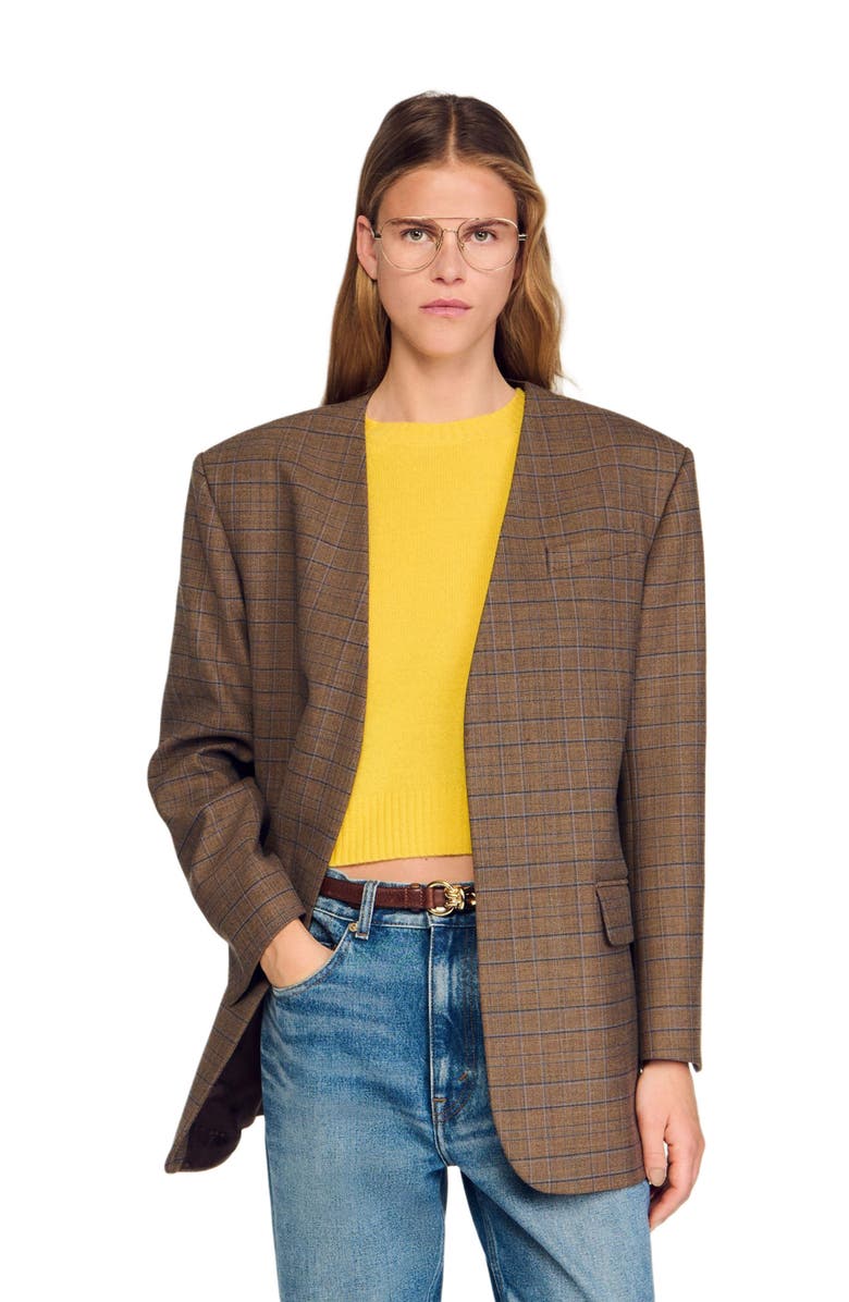 SANDRO Oversized checked jacket, Main, color, Ocher / Blue