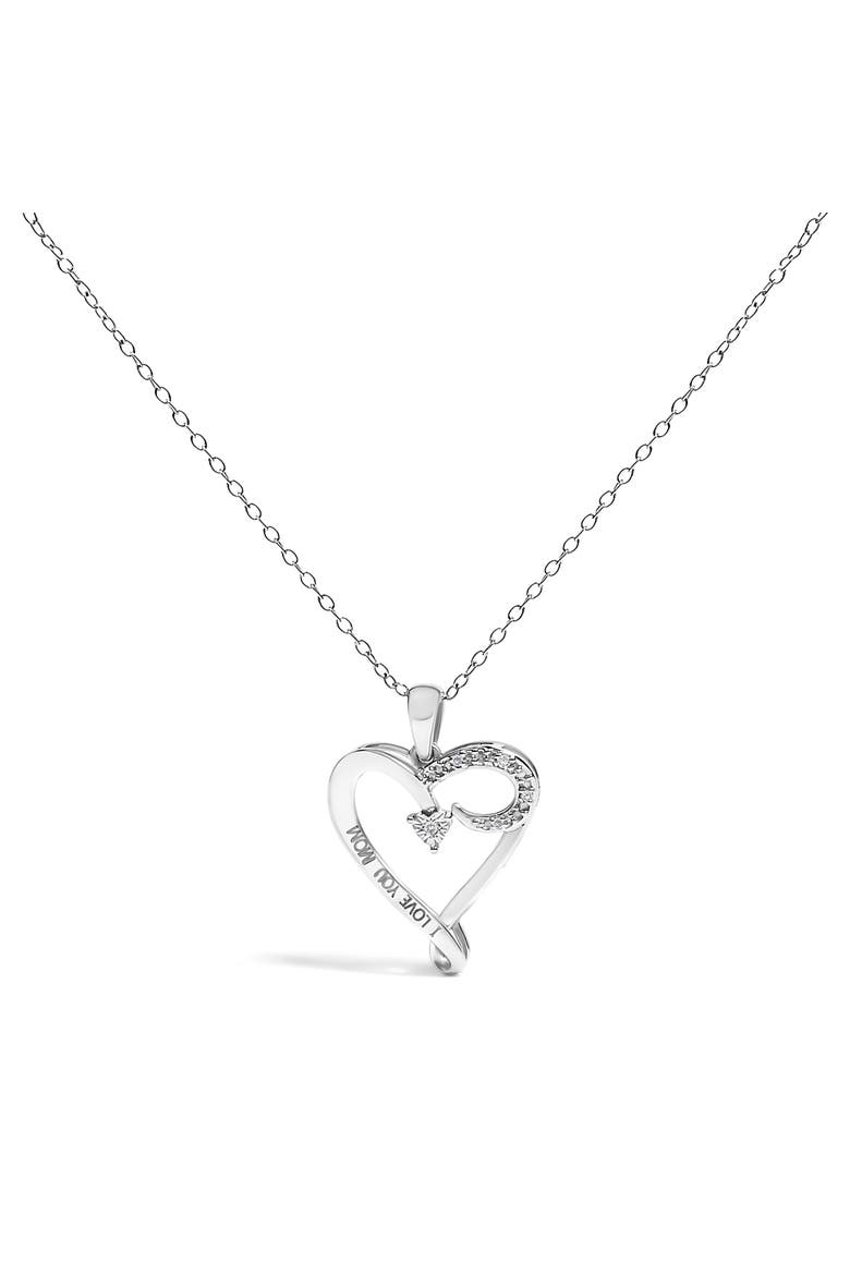 Silver Diamond Accent "I LOVE YOU MOM" Heart Pendant Necklace, Main, color, White