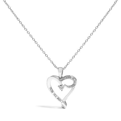 Silver Diamond Accent "I LOVE YOU MOM" Heart Pendant Necklace