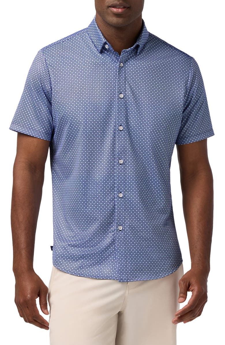 Mizzen+Main Halyard Trim Fit Diamond Short Sleeve Performance Button-Up Shirt, Main, color, Navy Enlarged Diamond