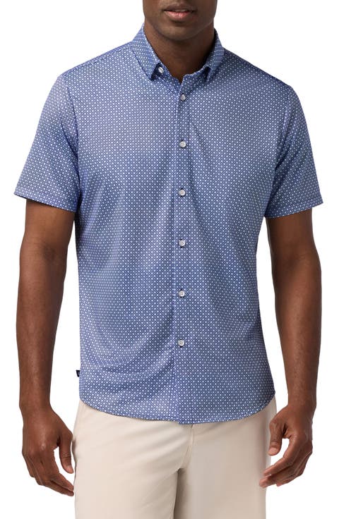Halyard Trim Fit Diamond Short Sleeve Performance Button-Up Shirt