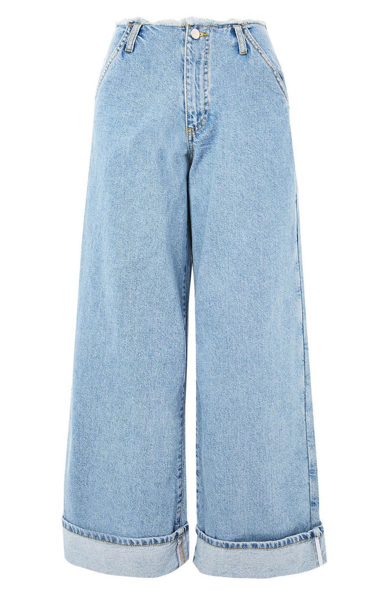 Topshop Boutique Frayed Waist Super Wide Leg Jeans, Alternate, color, 