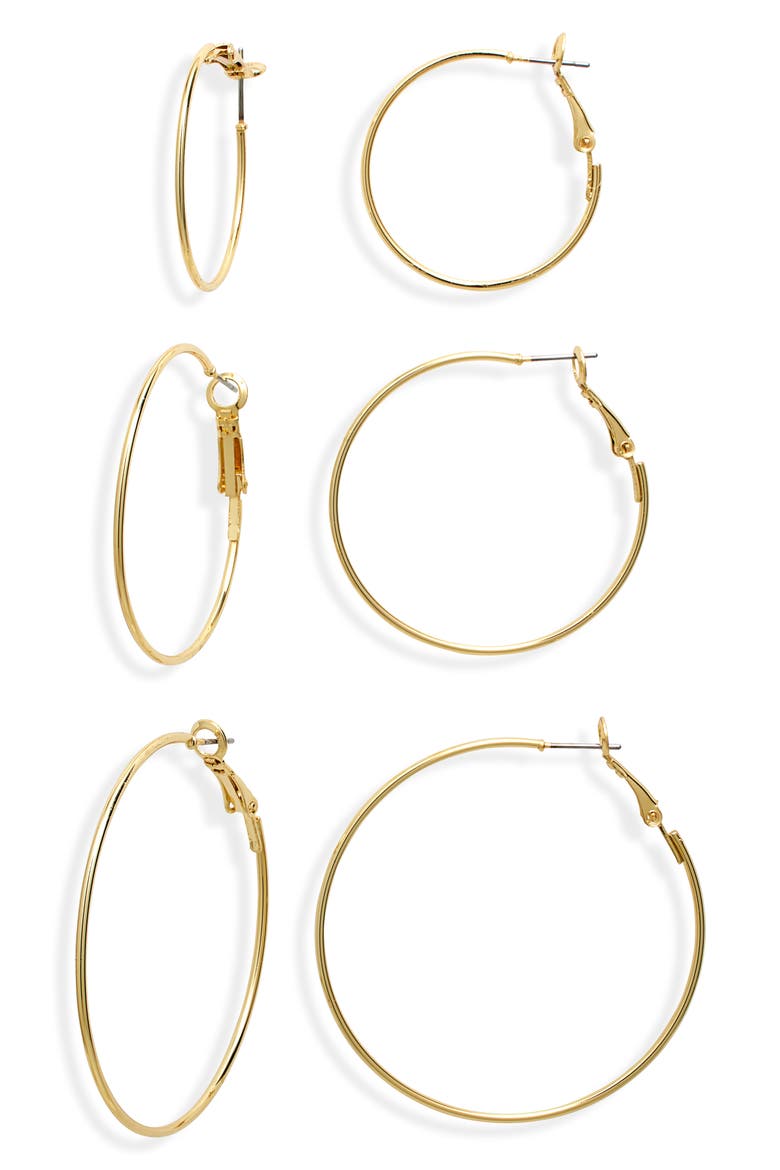Dipped Set of 3 Thin Hoop Earrings, Main, color, 14K GOLD DIPPED