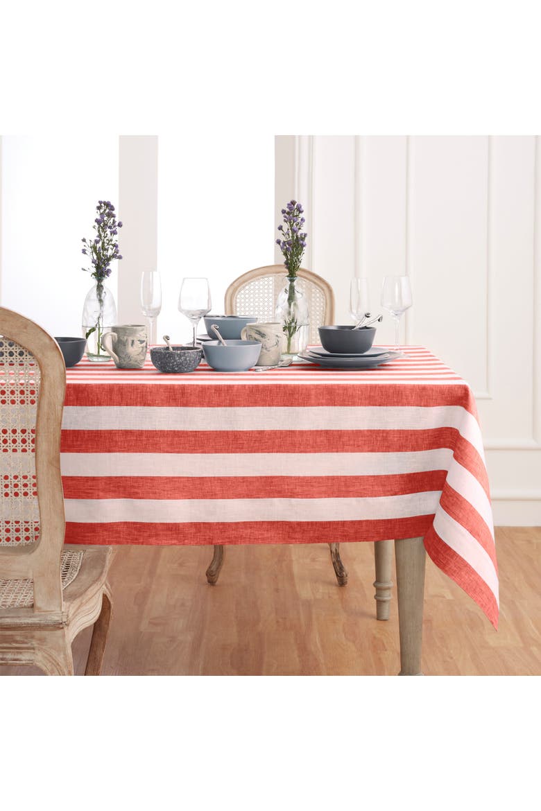 Linen Tablecloth - Cabana Stripe, Main, color, Red and White