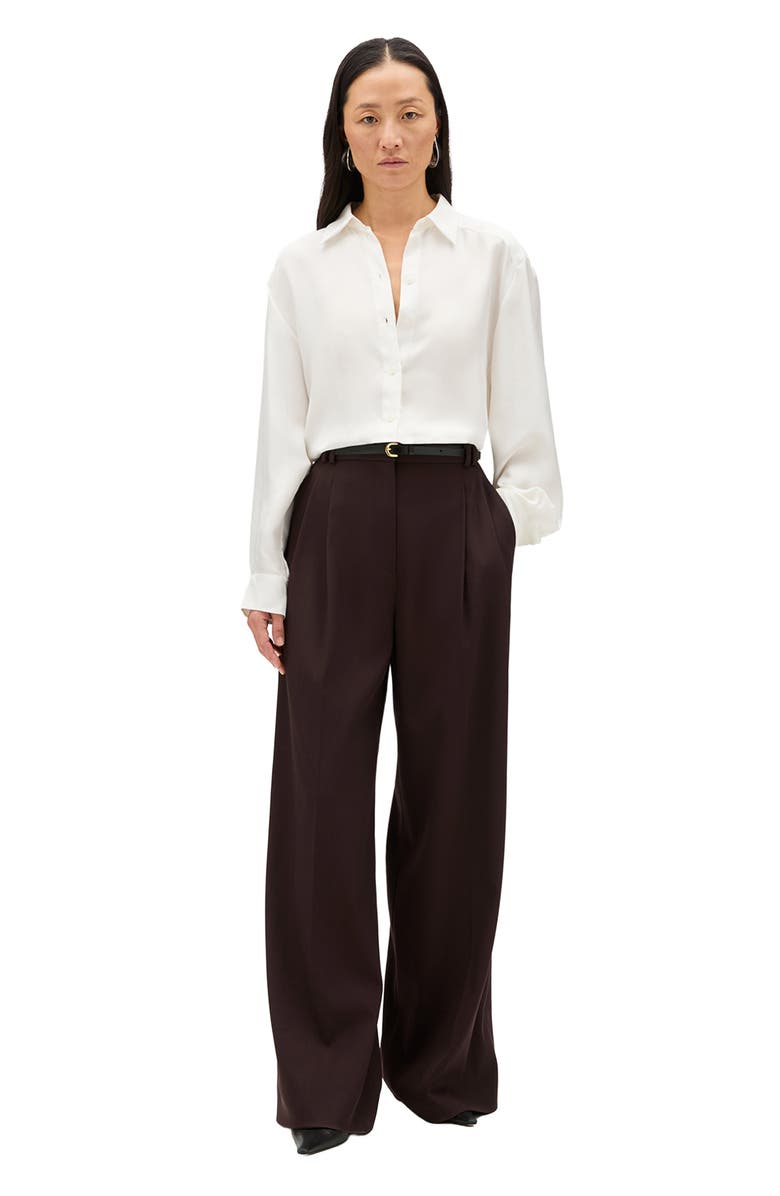 Another Tomorrow Silk Pleat Back Shirt, Alternate, color, Off White