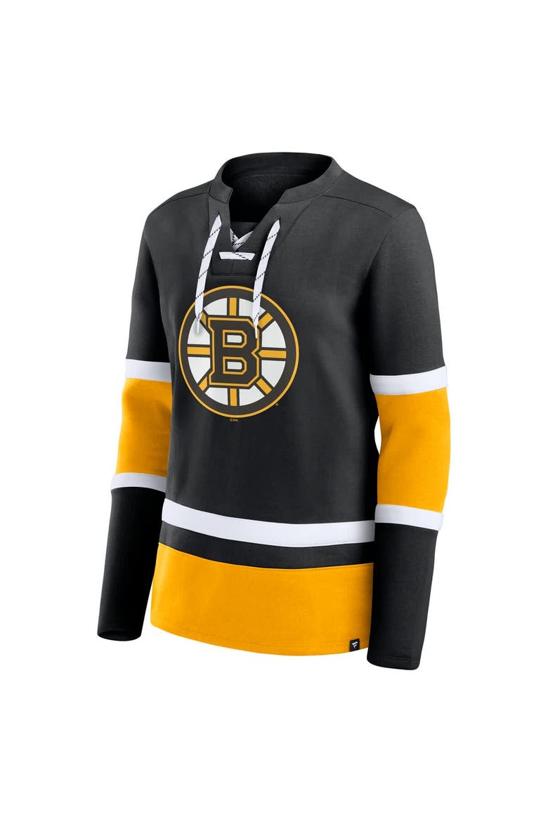 Women's Fanatics Black Boston Bruins Prime Time Lace-Up Long Sleeve T-Shirt, Alternate, color, Black