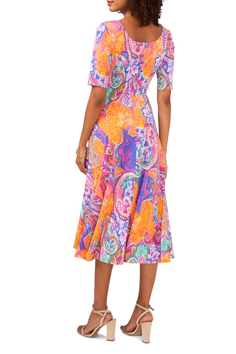 Elbow Sleeve Fit & Flare Dress, Alternate, color, PINK/MANGO/VIOLET