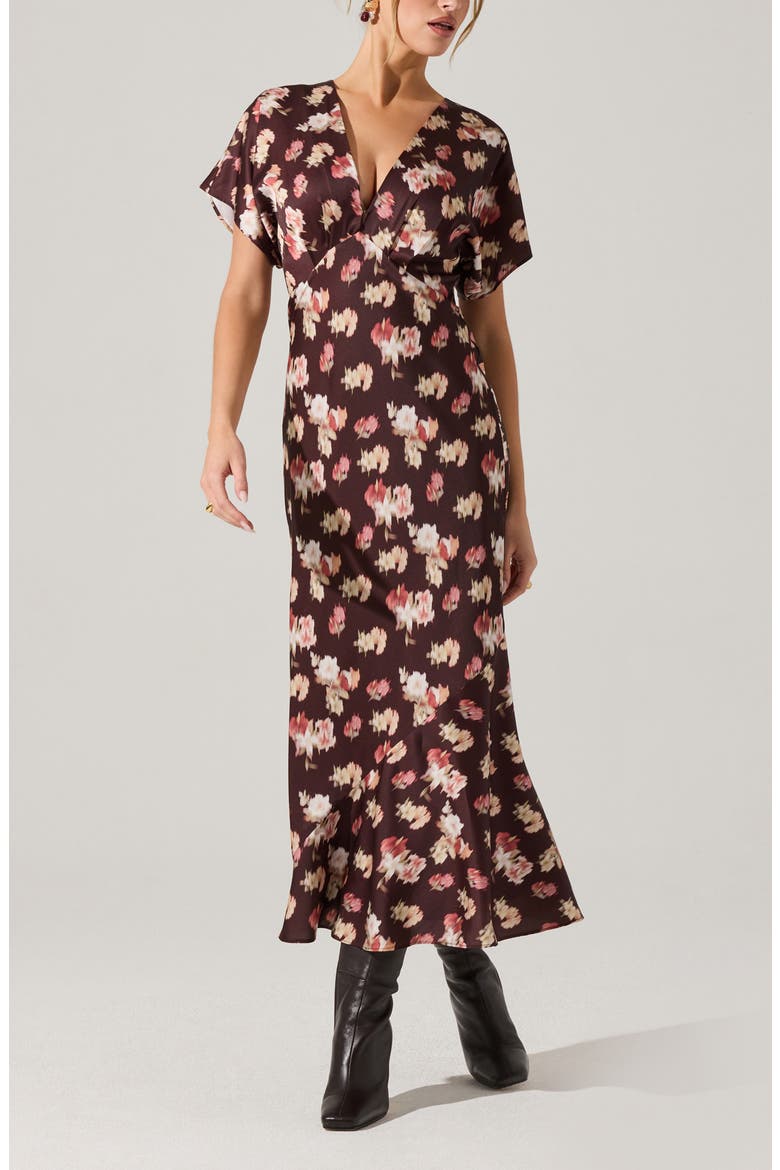 Talyha Floral Flutter Sleeve Maxi Dress, Alternate, color, BROWN FLORAL