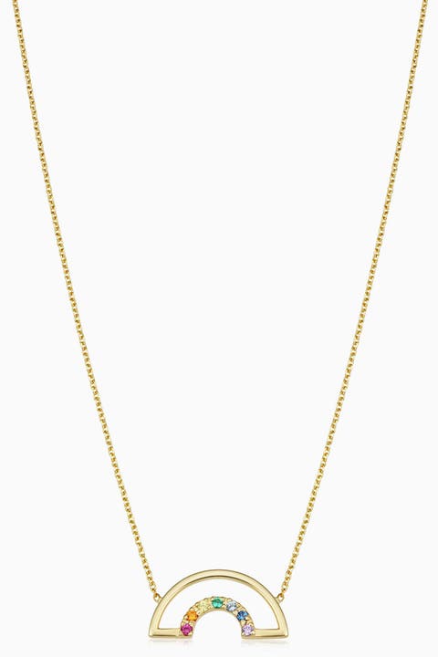 14K Yellow Gold Double Rainbow Necklace