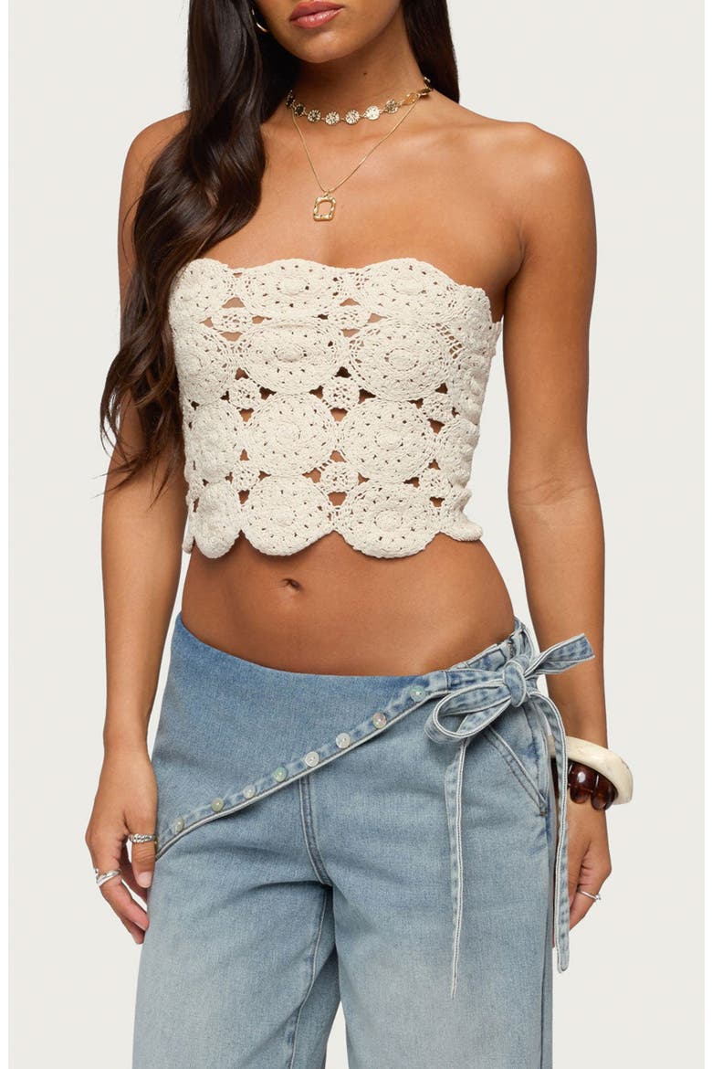 Laurin Strapless Crochet Crop Top, Main, color, CREAM