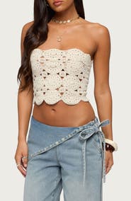 EDIKTED Laurin Strapless Crochet Crop Top