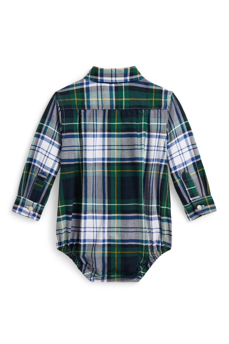 Kids' Oxford Bodysuit, Alternate, color, WHITE GREEN MULTI