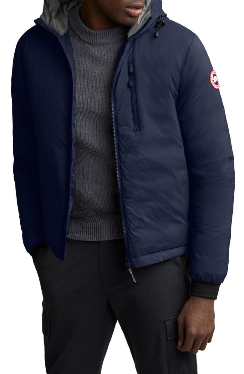 Canada Goose Lodge Packable Windproof 750 Fill Power Down Hooded Jacket, Main, color, Atlantic Navy