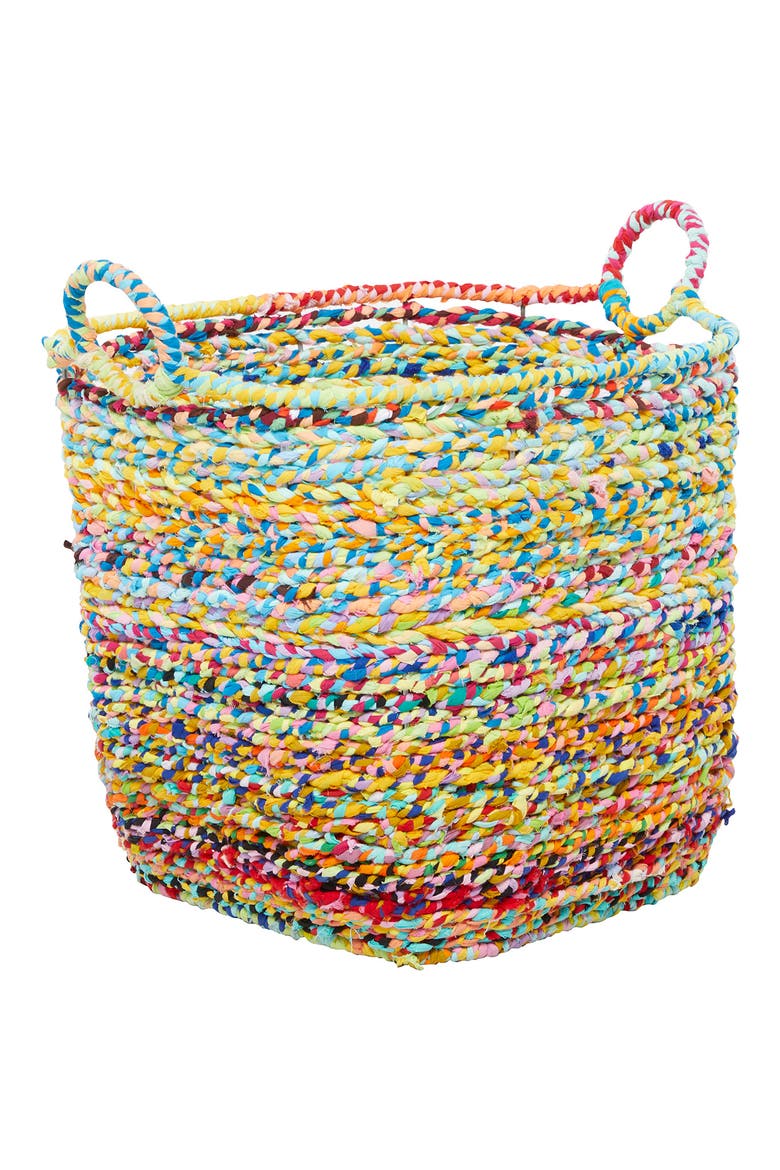 Multi Colored Cotton Bohemian Storage Basket with Handles, Main, color, MULTI