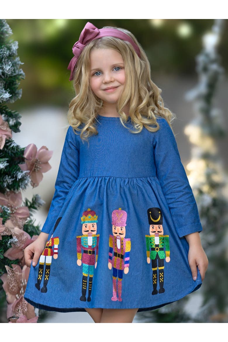 Enchanting Nutcracker Glitter Chambray Dress, Alternate, color, Blue