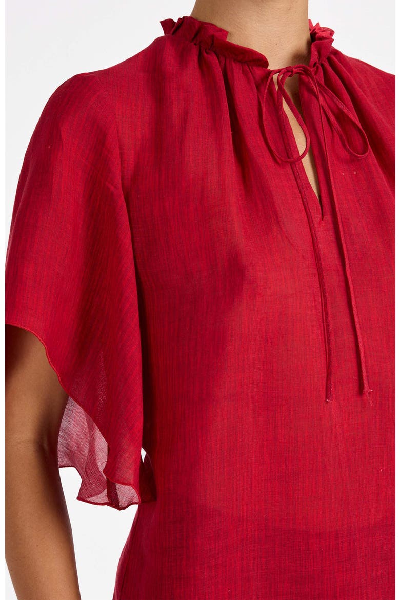 Guita Flutter Sleeve Blouse in Floral Linen Blend, Alternate, color, Chili Pepper