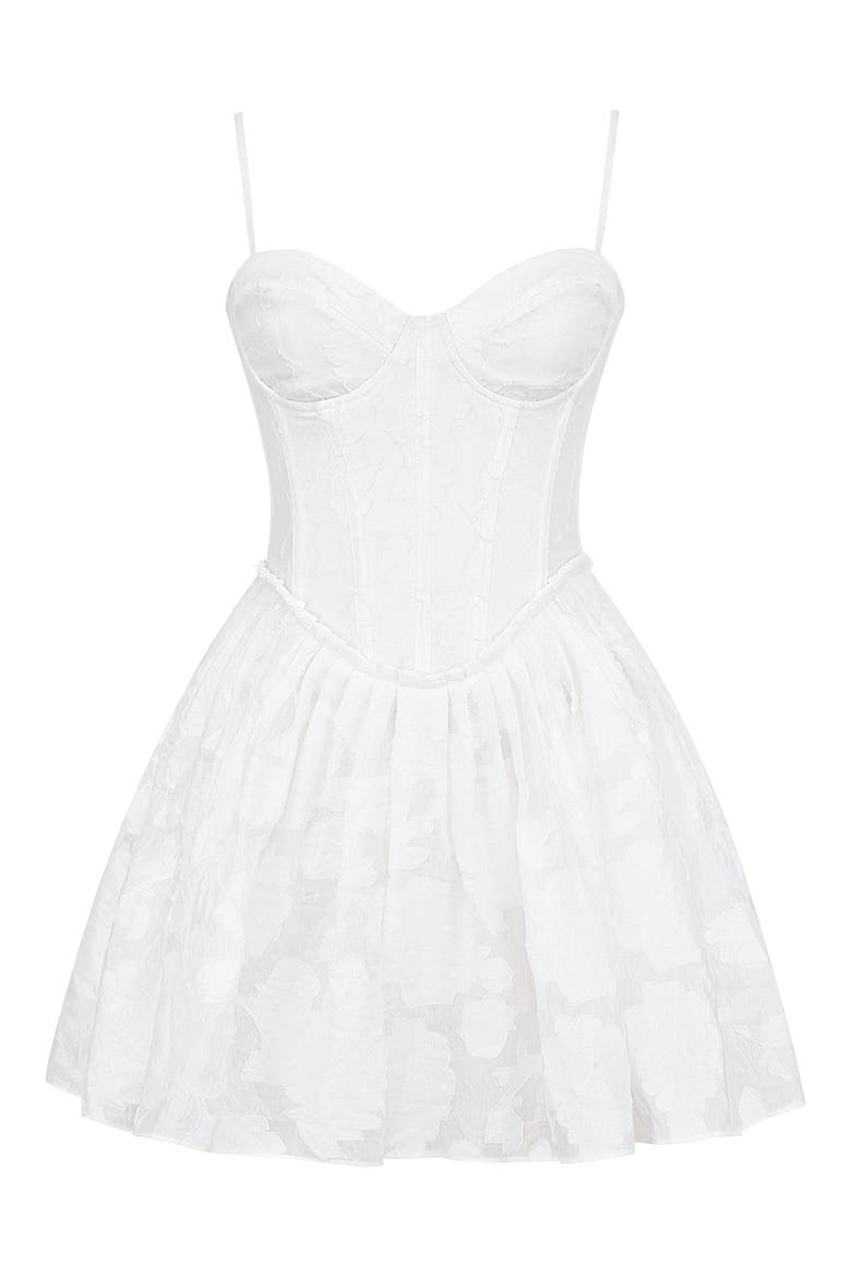 Nerissa Corset Bodice Cotton Blend Fit & Flare Minidress, Alternate, color, WHITE
