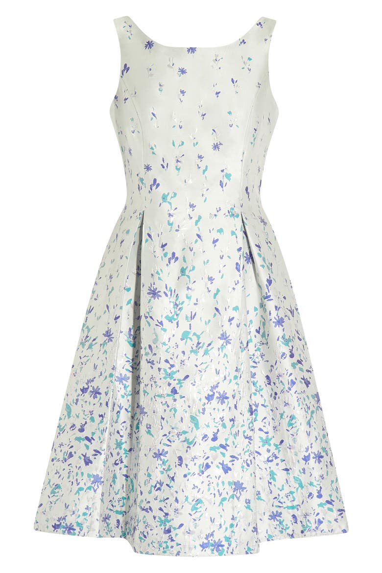 Floral Jacquard Fit & Flare Dress, Alternate, color, BLUE MULTI