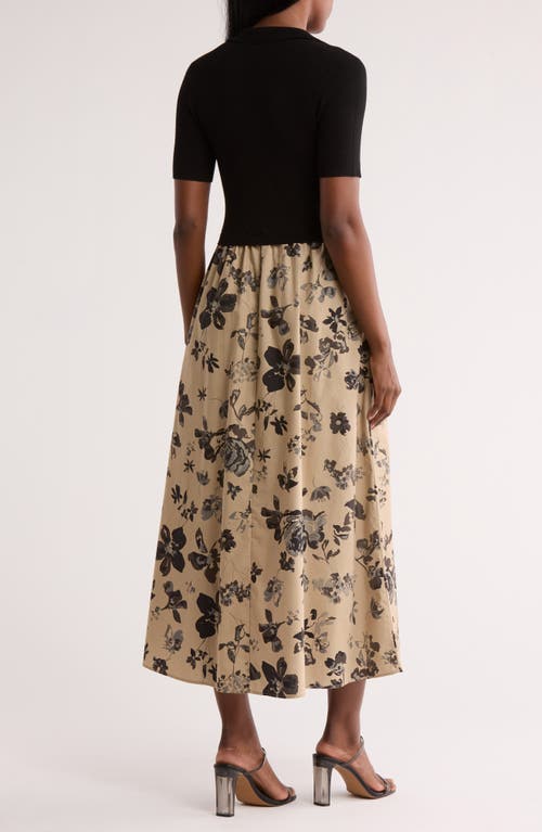 Ellen Tracy Collared Mixed Media Dress In Multi