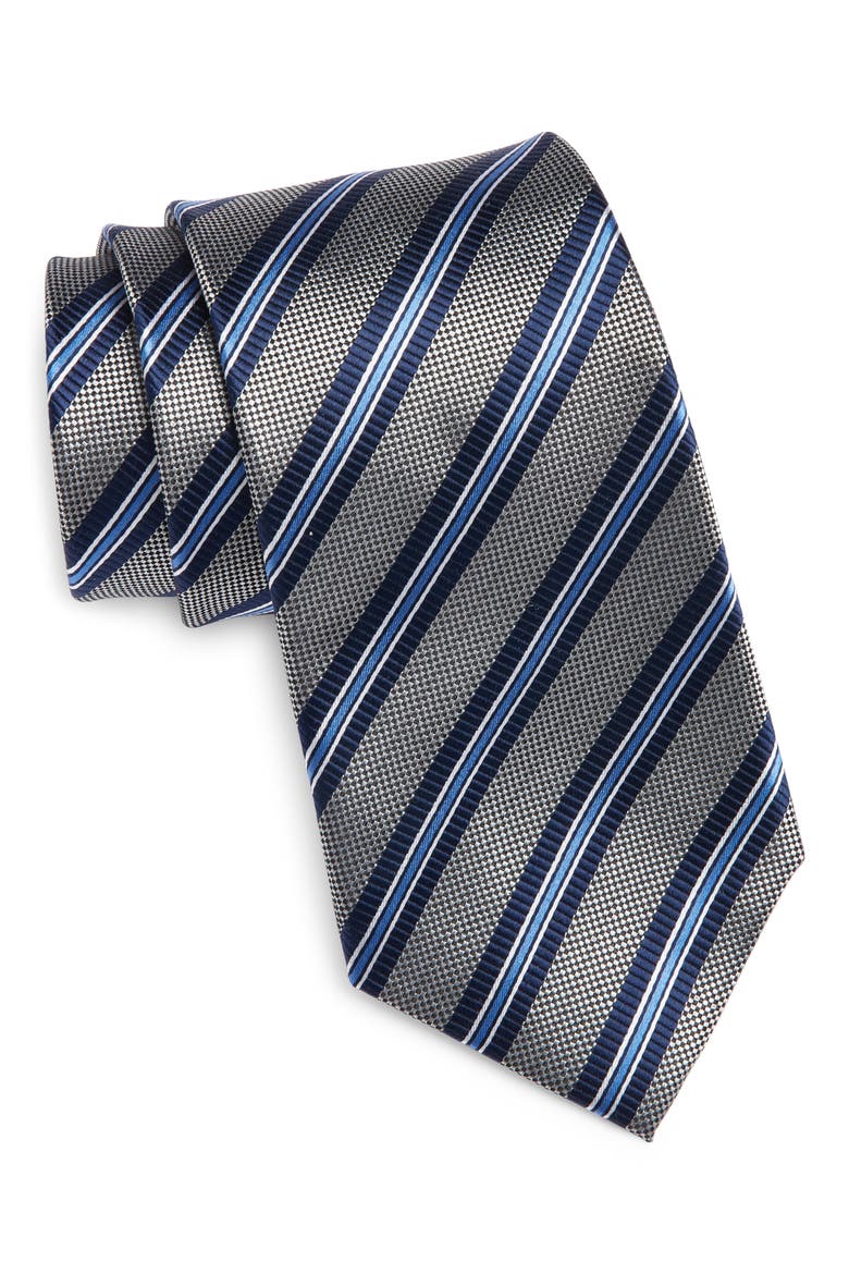 Stripe Silk Tie, Main, color, SILVER