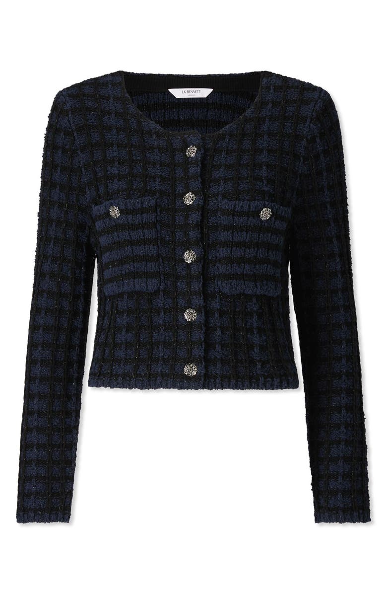 LK Bennett Millie Metallic Fluffy Cardigan, Alternate, color, Black Navy