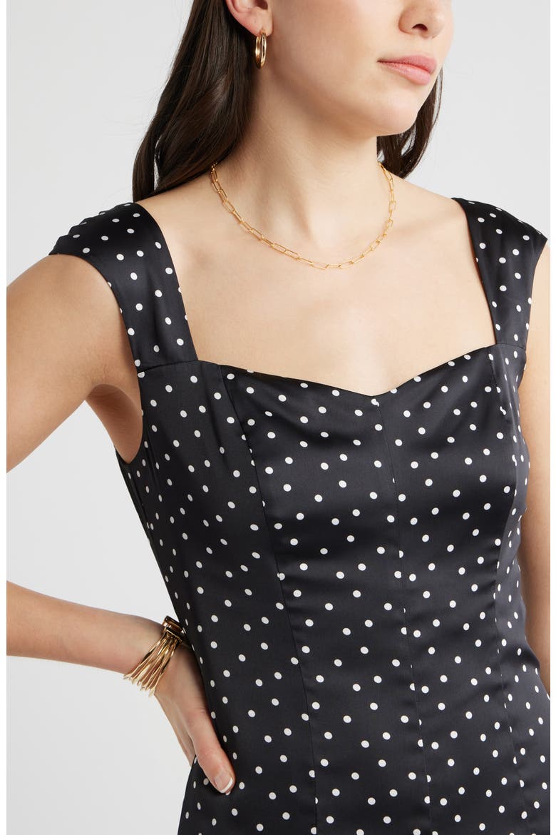 Cap Sleeve Satin Midi Dress, Alternate, color, BLACK DELILAH DOT
