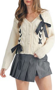 All in Favor Bow Cable Stitch Cardigan