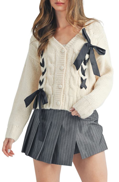 All in Favor Bow Cable Stitch Cardigan in Beige Blac  product