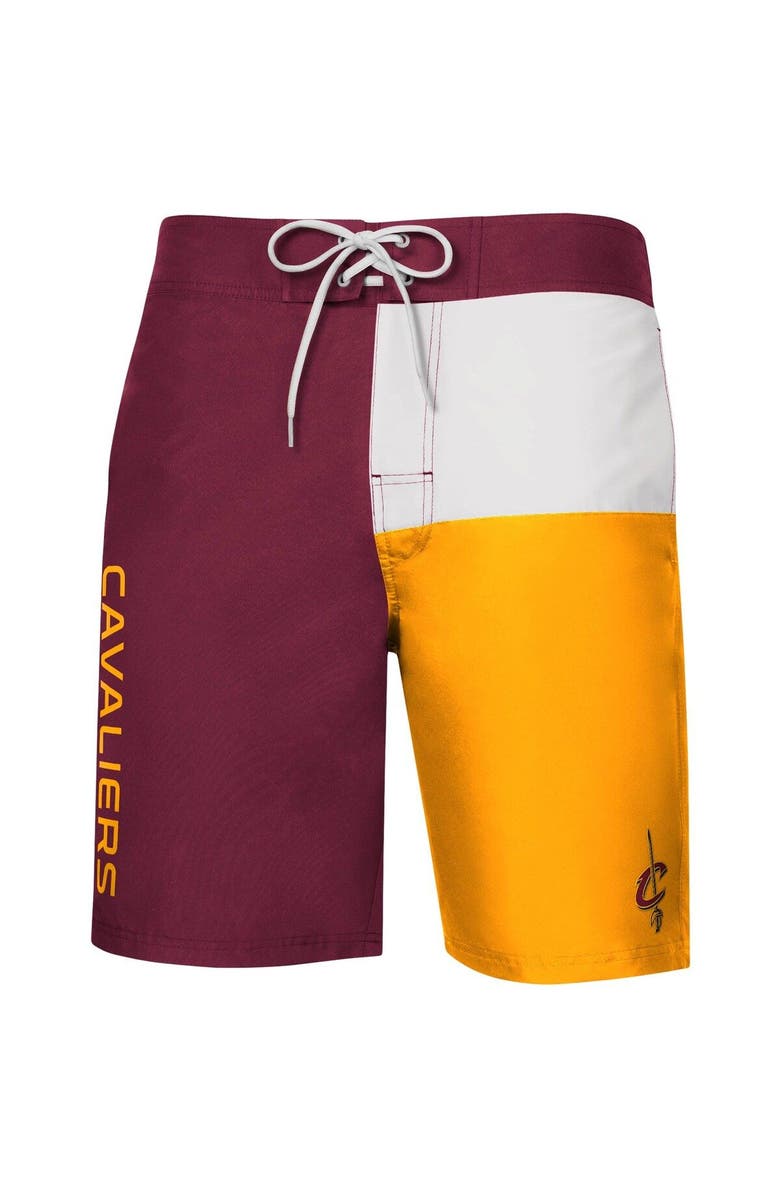 G-III SPORTS BY CARL BANKS Men's G-III Sports by Carl Banks Wine/Gold Cleveland Cavaliers Breeze Color Block Swim Trunks, Alternate, color,