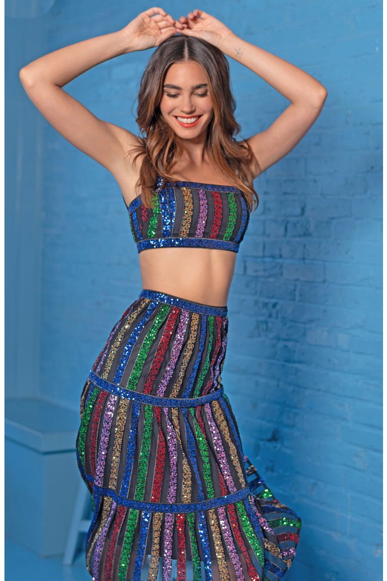 Diaz Sequin Crop Tank & Skirt, Alternate, color, BLACK MULTI