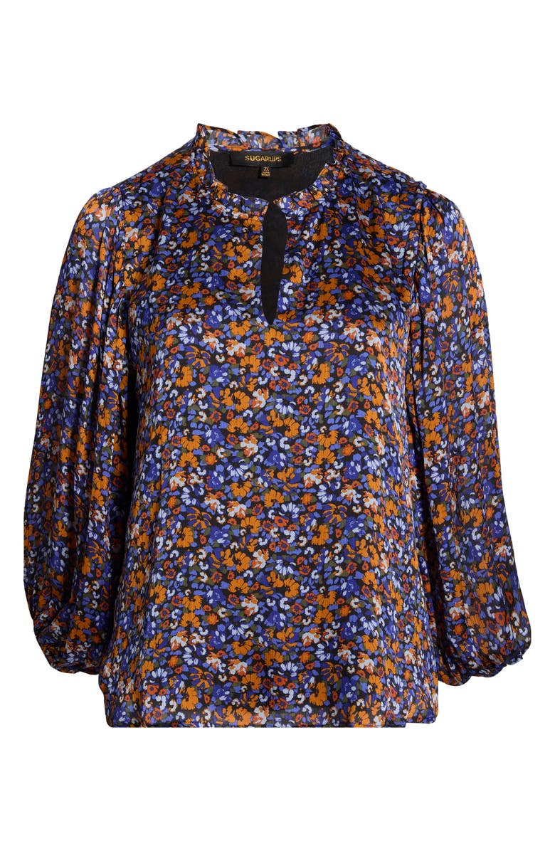 SUGARLIPS Begonia Floral Print Top, Alternate, color, Blue-Rust