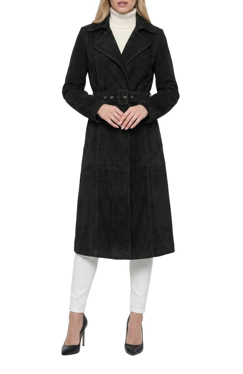 GORSKI Genuine Metis Suede Belted Trench Coat, Main, color, Black
