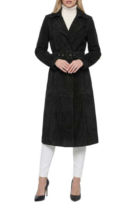 Genuine Metis Suede Belted Trench Coat