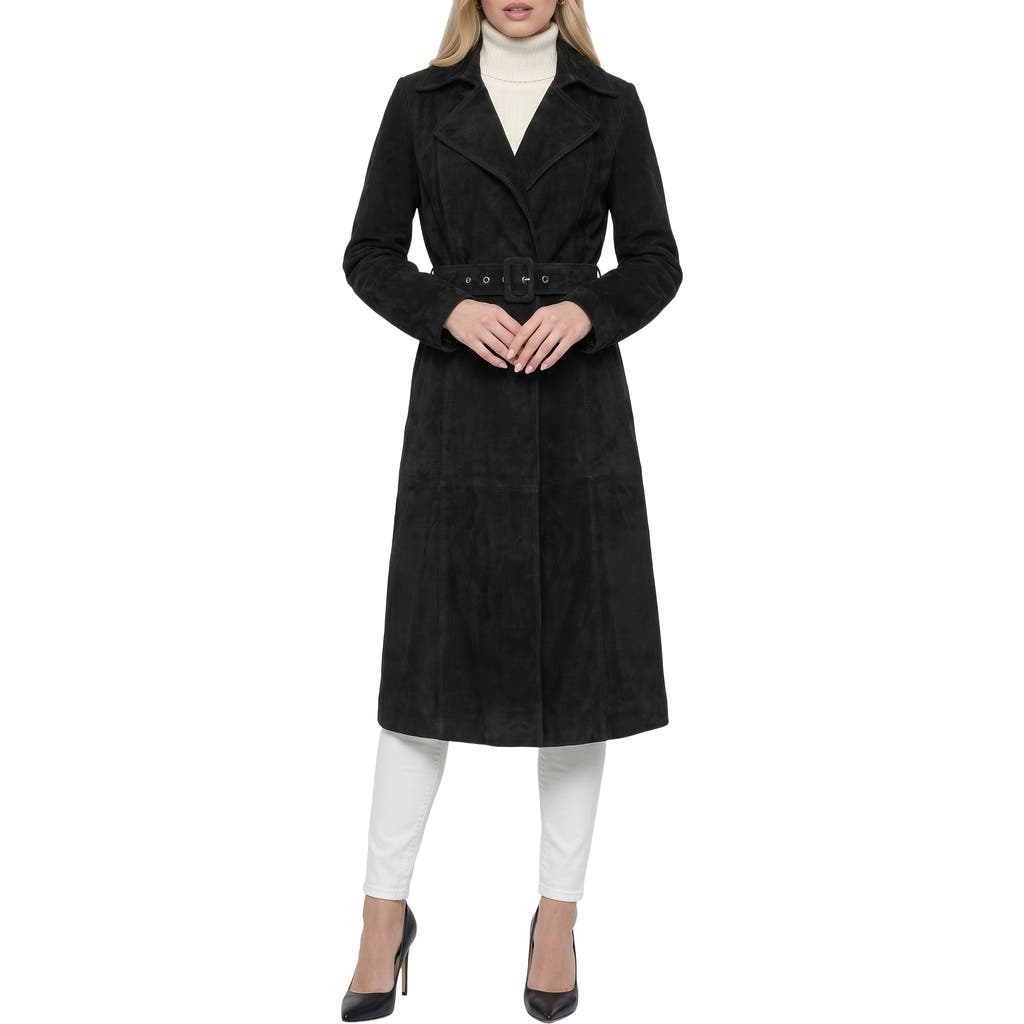 GORSKI Genuine Metis Suede Belted Trench Coat in Black at Nordstrom, Size Small
