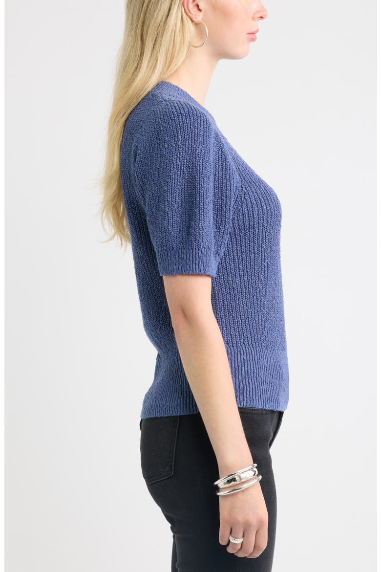 Pointelle Short Sleeve Cotton Sweater, Alternate, color, BLUE INDIGO