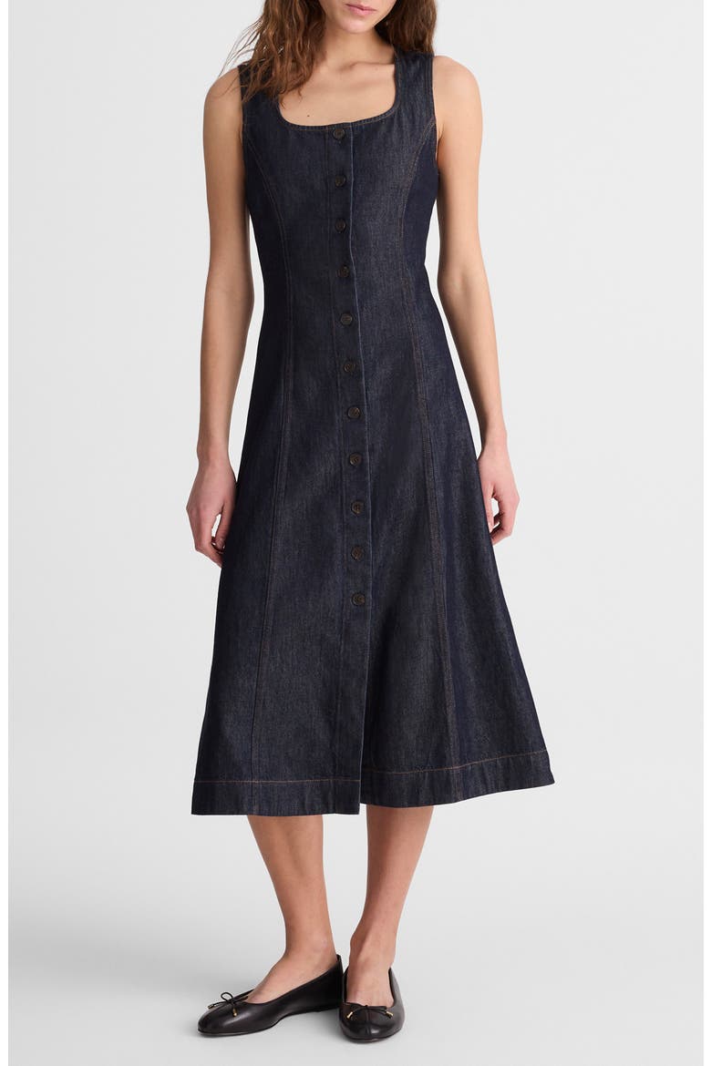 Seamed Button Front Midi Dress, Main, color, RINSE WASH