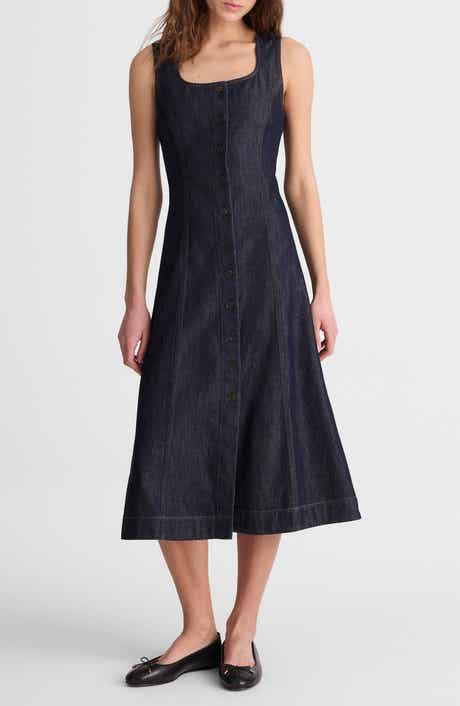 Seamed Button Front Midi Dress