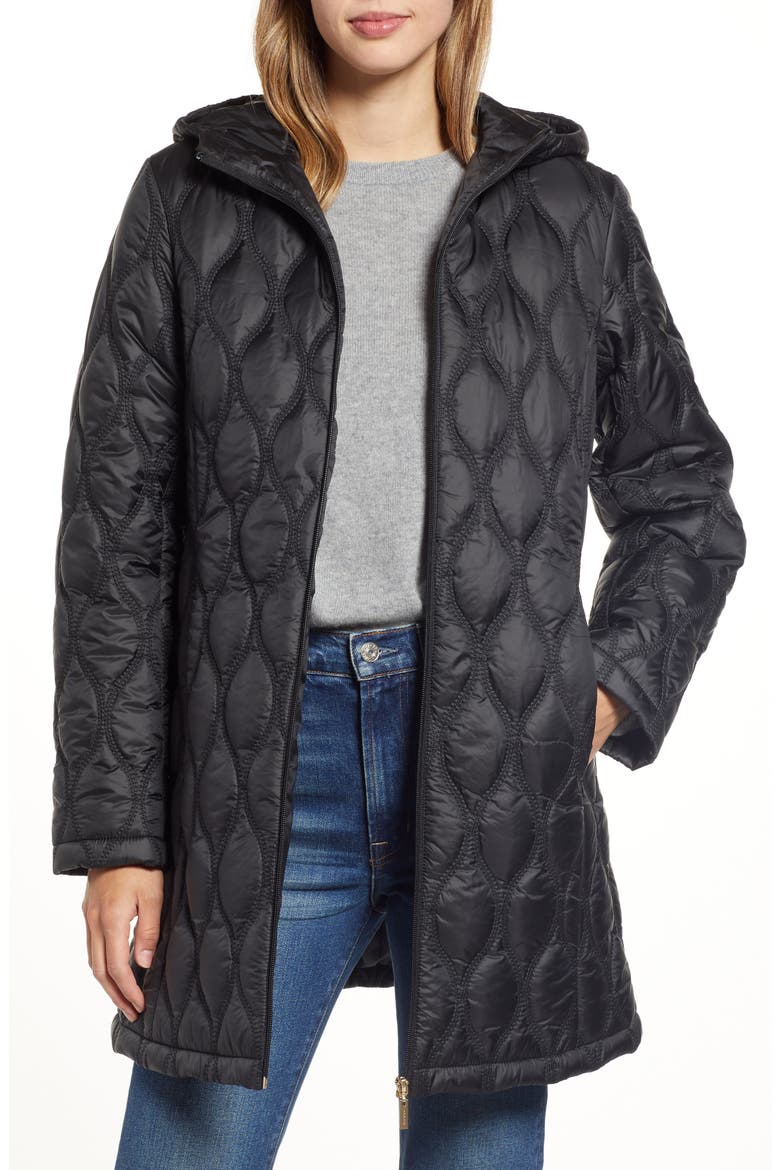 Quilted Water Resistant Coat, Main, color, BLACK