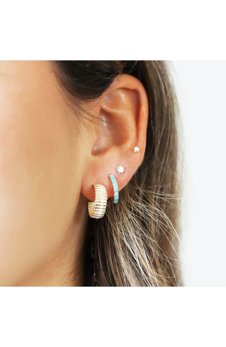 The Lovery Fine Jewelry Turquoise Huggie Hoop Earrings, Alternate, color, Turquoise