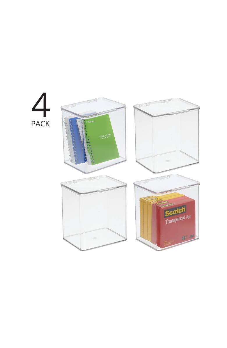 mDesign Plastic Desk Organizer Bin Box, Hinge Lid for Home Office, 4 Pack, Alternate, color, 