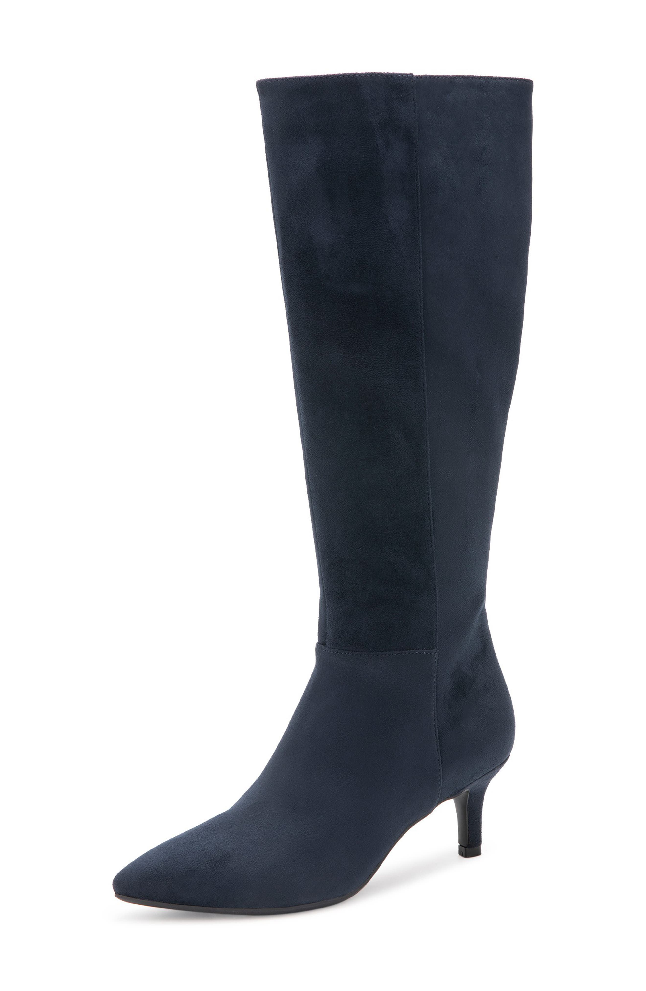 Aerosoles Epic Stretch Kitten Heel Tall Boot, Alternate, color, Navy Faux Suede