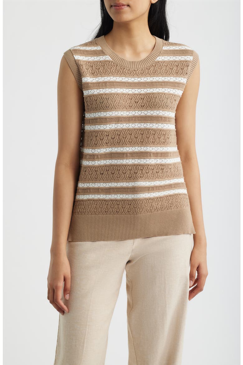 Stripe Sleeveless Sweater, Main, color, ALMOND BUFF/ BRIGHT WHITE