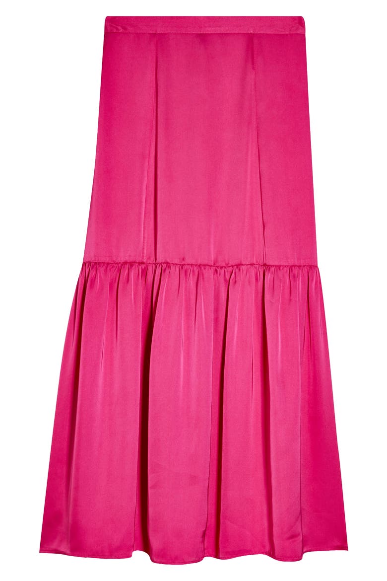 Satin Tiered Midi Skirt, Alternate, color, PINK