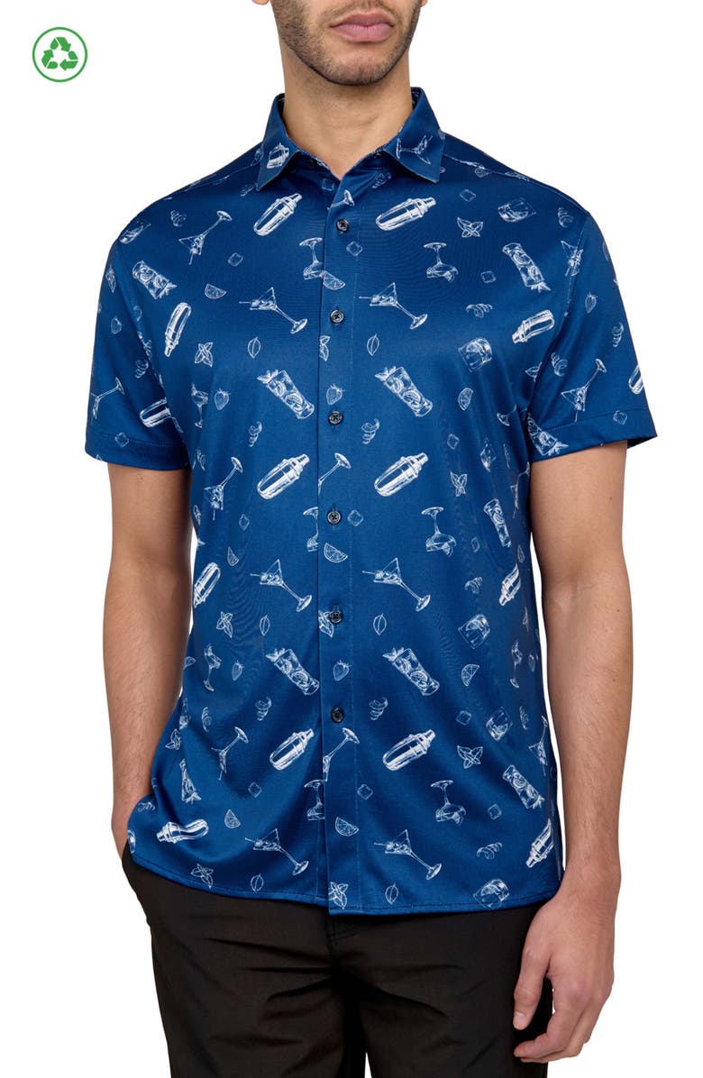 CON.STRUCT Regular Fit Cocktail Print Recycled Performance Golf Button-Down Shirt, Main, color, White/Blue