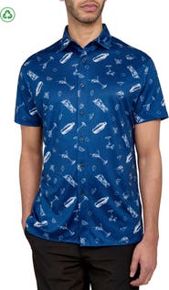 CON.STRUCT Regular Fit Cocktail Print Recycled Performance Golf Button-Down Shirt